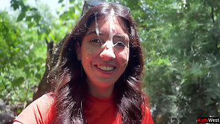 Public Blowjob in the Bushes with Stranger and Crazy Cumwalk Covered in Cum