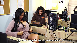 Brunette Big Ass Secretary Offers Her Help to the Bosss Stepson in the Office to Gain an Advantage