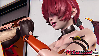 Halloween 3D Hentai - Shermie as a Seductive Red Succubus with Big Tits, Offering Intense Blowjob, Sitting Handjob, and Cumshot