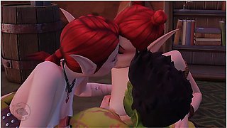 Orc and two elven women in a steamy cave encounter