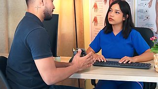 Hot Latina slut doctor gives me a nice blowjob and gets smashed from behind