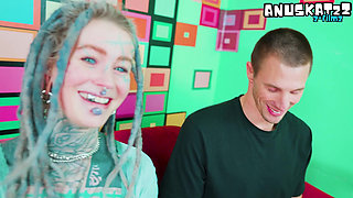 Casting Couch Tattooed ALT Babe Gags on Big White Dick - ATM