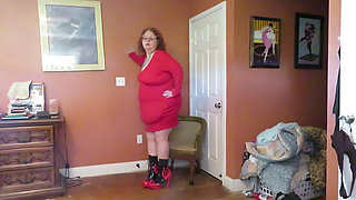 Strip tease from red dress and flaming boots part 1