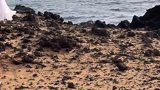 My Big Thai Tits Tremble in the Salty Wind, Hard Nipples Exposed at the Naked Beach