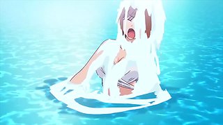 Lost her bikini top in the pool and got pussy pumped in locker room after hentai