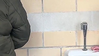Latex Hobby Slut Fucks Stranger in the Men's Restroom!