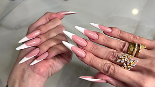 French Manicure Long Nails and Long Fingers