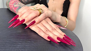 New Red Long Sharp Nails, Claws and Handjobs