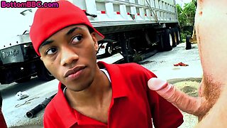 Black bottom picked up and fucked in his hairy ass outdoor