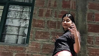 College girl shows off her big tits in the park and her pussy