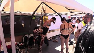 Brunette Flashing Her Titties And Pussy Outdoors In Public