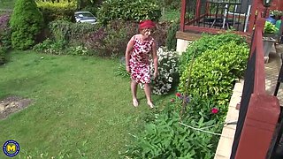 Horny British Grandma Rosemary Solo Masturbation with Dildo in Garden HD