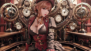 Steampunk Duchess! Red-haired mechanical girl teasing in the Gear Hall.