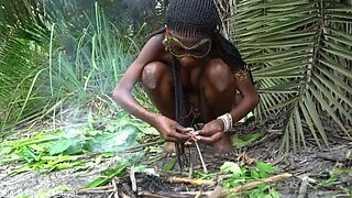 Skinny African Girl Solo Outdoor Cooking - Dolcina Dark Skin Jungle Fuck