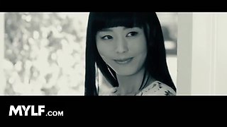 Horny mature bitch watches her stellar young daughter-in-law riding her boyfriend's schlong and joins in