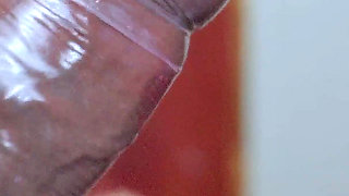 Closeup- Desi Bhabhi Condom Blowjob! Cum in Condom with Red Lipstic