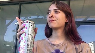 Sexy amateur redhead teen double dildo action