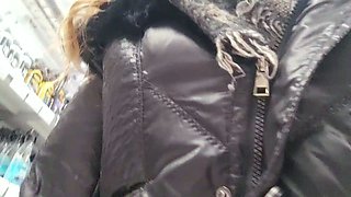 Sexy wife wears lingerie to the supermarket