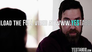 Full-bosomed gold digger fucks BF and stepdad