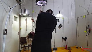 Dick jerking BDSM babe on her knees