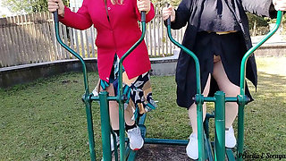 My Stepmother and Stepsister Asked Me to Record Them Showing off Outside While Exercising
