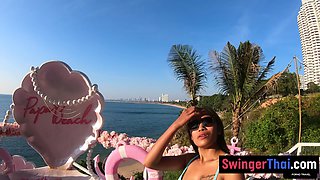 Big butt Thai girlfriend hardcore anal after doing social media