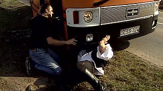 Two stunning French babes getting assholes drilled in outdoor threesome