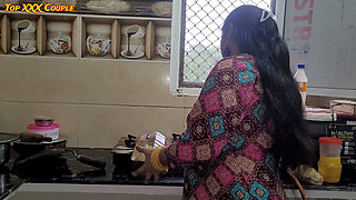 Hot Maid Close-up Blowjob and Oil Massage in Kitchen.