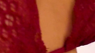 Wifey Wears Sexy Red Lingerie with Her Perfect Tits