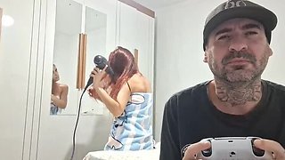 Stepsister in towel gets me hard after shower - risky teen handjob and creampie