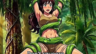 Explorer girl bound in teasing vines that give her  Bound in teasing vines that  intimate pleasure