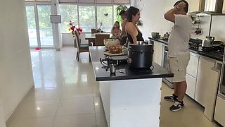 My Boyfriend's Best Friend Fucks Me Hard in Kitchen While His Wife Watches - MaRaSexx Amateur Latina MILF
