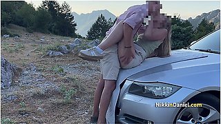Tinder Date With A Sexy Blonde Continued On The Hood Of A Car In The Mountains - Nikki N Daniel