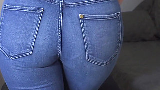 Ass Teasing in Tight Blue Jeans and Full Back Panties