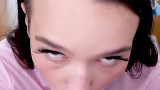 Cute teen Daisy Love POV blowjob cum swallow