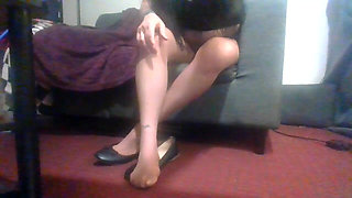 Suntan Pantyhose Sexy Legs Shoeplaying Ballet Flats