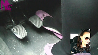 Driving in Black Thick Nylons and Pink Flats