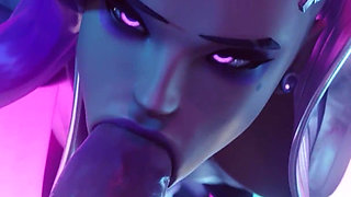 Sombra From Overwatch - Sloppy Blowjob, Doggystyle Big Ass in Oil and Titfuck Cumshot 3D Animation
