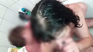 wife fucks lover in shower, husband joins in