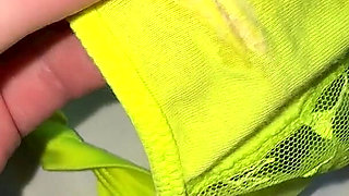 Worn Creamy Panties Inspection, Pissing in Panties in Shower - Small Tits Play