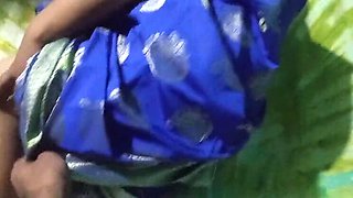 Beautiful Hot Sexy Bhabhi Full Hard Sex on Blue Saree with Tight Pink Pussy