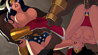 Submissive Wonder-woman Fucked and Creampied by Several Monsters