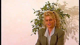 Blonde german slut dildoing her pussy at casting