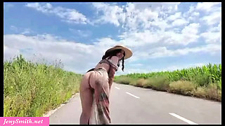 Hot MILF Jeny Smith Flashes Pussy & Tits Live on Public Road - Outdoor Masturbation Show