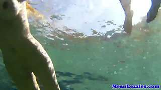 Lesbo domination insane dykes scissoring in outdoor pool
