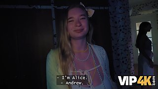 Busty brunette has some fun with a guy she met at a party POV