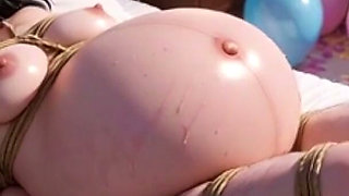 9 Months Pregnant Girl Giant Belly - Gagged & Tied in Bondage, Extremely Horny