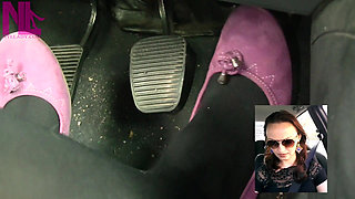 Driving in Black Thick Nylons and Pink Ballet Flats