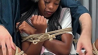 Ebony College Girl Practices Her Moans - Japanese Shibari Bondage Style