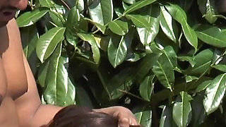 Threesome with anal by the pool